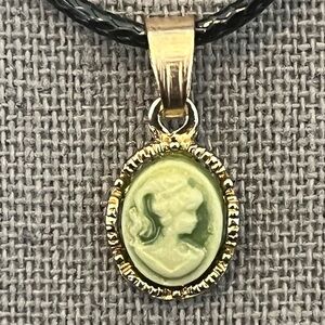 Elegant Gold and Green Cameo Pendant Necklace